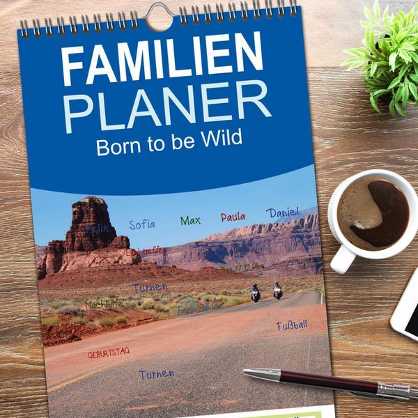 Produktbild: Familienplaner 2026 - Born to be Wild - Mit der Harley durch den S&uuml;dwesten der USA mit 5 Spalten (Wandkalender, 21 x 45 cm) CALVENDO