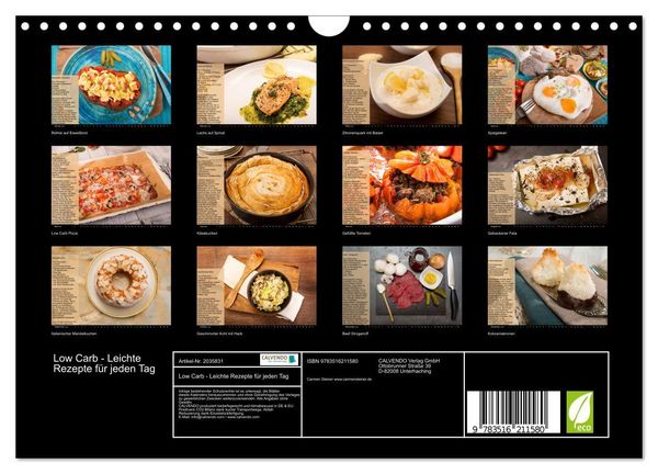 Produktbild: Low Carb - Leichte Rezepte f&uuml;r jeden Tag (Wandkalender 2026 DIN A4 quer), CALVENDO Monatskalender