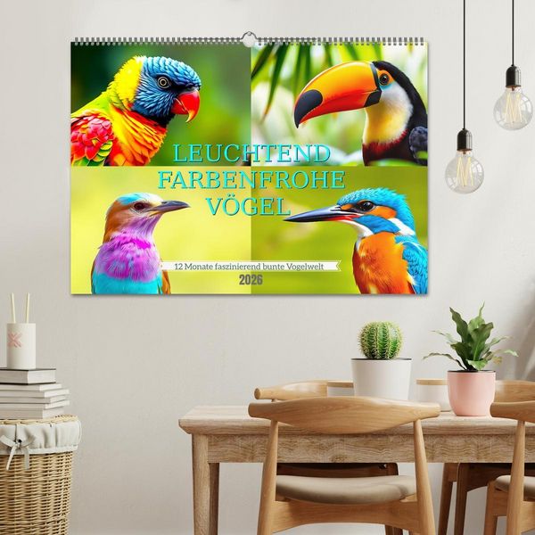Produktbild: Leuchtend farbenfrohe V&ouml;gel (Wandkalender 2026 DIN A2 quer), CALVENDO Monatskalender