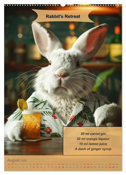 Produktbild: Animal cocktail creations for bartenders (High Quality Premium Wall Calendar 2026 DIN A2 portrait),CALVENDO 12 Month Wall Calendar
