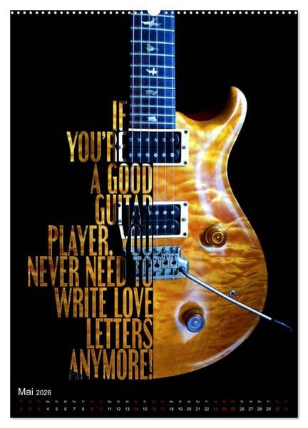 Produktbild: Rockgitarren Textposter (hochwertiger Premium Wandkalender 2026 DIN A2 hoch), Kunstdruck in Hochglanz