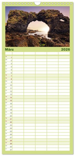 Produktbild: Familienplaner 2026 - Island - Spektakul&auml;re Landschaft aus Feuer, Wasser und Eis mit 5 Spalten (Wandkalender, 21 x 45 cm) CALVENDO