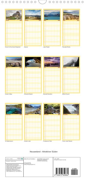 Produktbild: Familienplaner Neuseeland - Attraktiver S&uuml;den (Wandkalender 2022 , 21 cm x 45 cm, hoch)