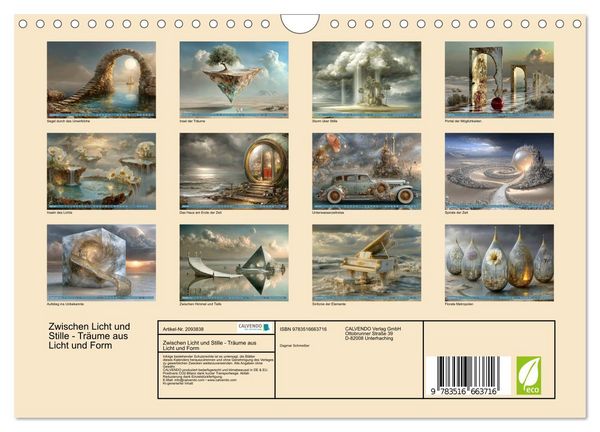 Produktbild: Zwischen Licht und Stille - Tr&auml;ume aus Licht und Form (Wandkalender 2026 DIN A4 quer), CALVENDO Monatskalender