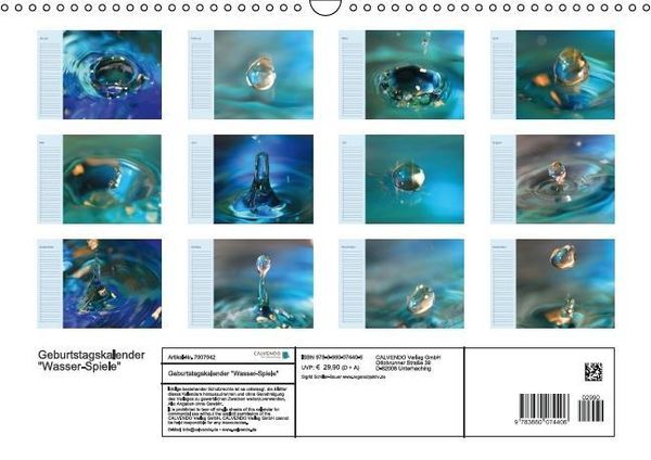 Produktbild: Geburtstagskalender "Wasser-Spiele" (Wandkalender immerw&auml;hrend DIN A3 quer)
