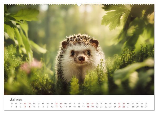 Produktbild: Rund, stachlig, munter - Ein Jahr mit Igeln (hochwertiger Premium Wandkalender 2026 DIN A2 quer), Kunstdruck in Hochglanz