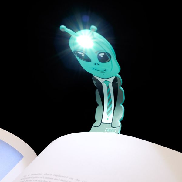 Produktbild: Flexilight Pals Leselicht (Aliens) - blau - 2 in 1 Leselampe & Lesezeichen - LED Leselicht - Geschenk für Leser, Buchliebhaber - Deutsche Ausgabe