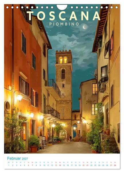 Produktbild: Toskana - Old School Poster Style (Wandkalender 2027 DIN A4 hoch), CALVENDO Monatskalender
