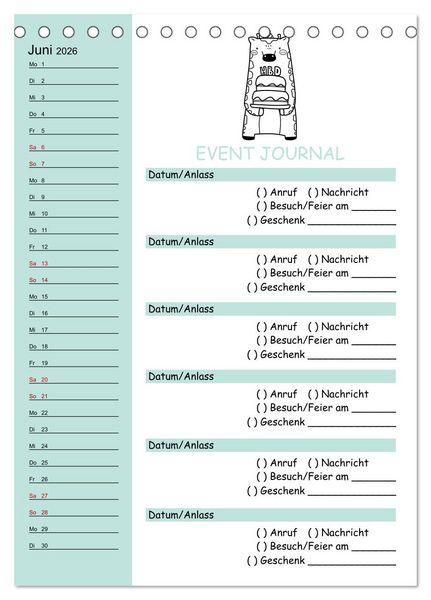 Produktbild: Geburtstagsplaner Doodle Tiere - F&uuml;r Termine, Geschenke, Eventdetails & mehr (Tischkalender 2026 DIN A5 hoch), CALVENDO Monatskalender
