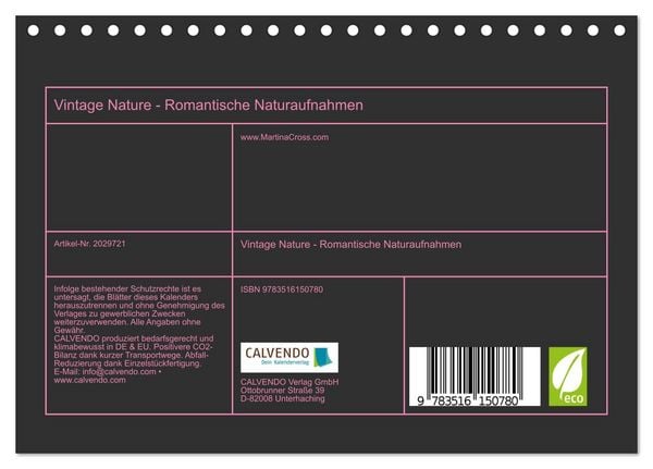 Produktbild: Vintage Nature - Romantische Naturaufnahmen (Tischkalender 2026 DIN A5 quer), CALVENDO Monatskalender
