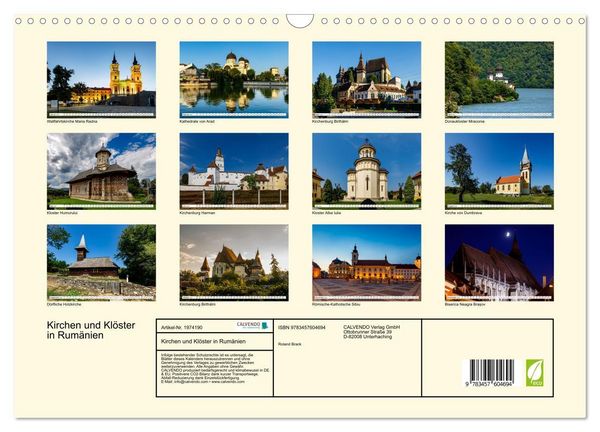 Produktbild: Kirchen und Kl&ouml;ster in Rum&auml;nien (Wandkalender 2026 DIN A3 quer), CALVENDO Monatskalender