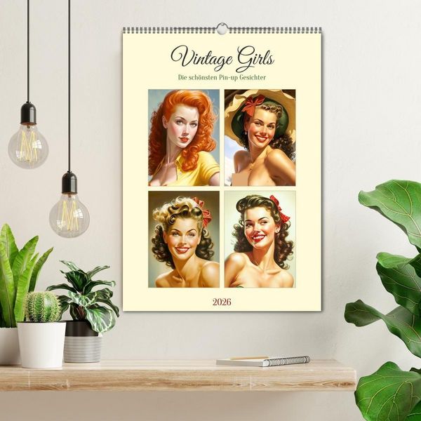 Produktbild: Vintage Girls. Die sch&ouml;nsten Pin-up Gesichter (Wandkalender 2026 DIN A2 hoch), CALVENDO Monatskalender