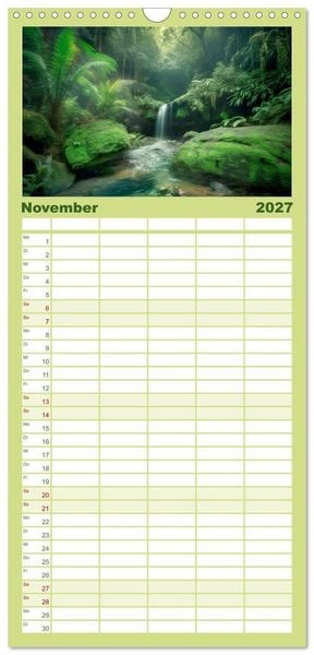 Produktbild: Familienplaner 2027 - Tr&auml;umereien in Gr&uuml;n mit 5 Spalten (Wandkalender, 21 x 45 cm) CALVENDO