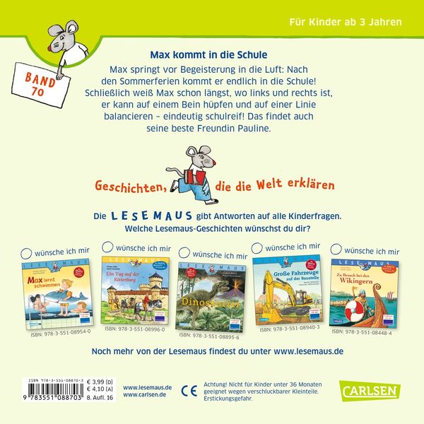 Produktbild: LESEMAUS 70: Max kommt in die Schule