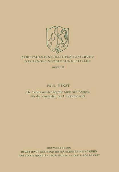 Produktbild: Die Bedeutung der Begriffe Stasis und Aponoia f&uuml;r das Verst&auml;ndnis des 1. Clemensbriefes