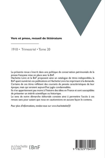 Produktbild: Vers et prose, recueil de litt&eacute;rature