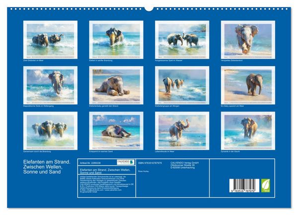 Produktbild: Elefanten am Strand. Zwischen Wellen, Sonne und Sand (hochwertiger Premium Wandkalender 2027 DIN A2 quer), Kunstdruck in Hochglanz