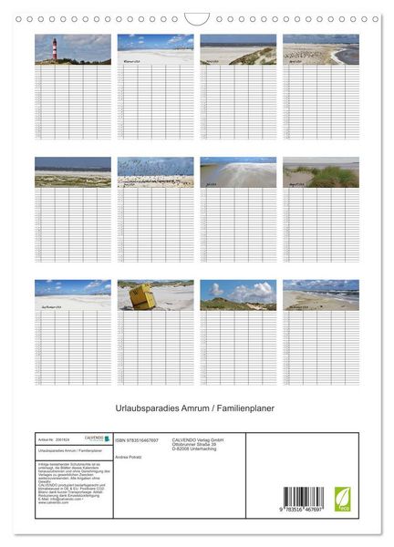 Produktbild: Urlaubsparadies Amrum / Familienplaner (Wandkalender 2026 DIN A3 hoch), CALVENDO Monatskalender