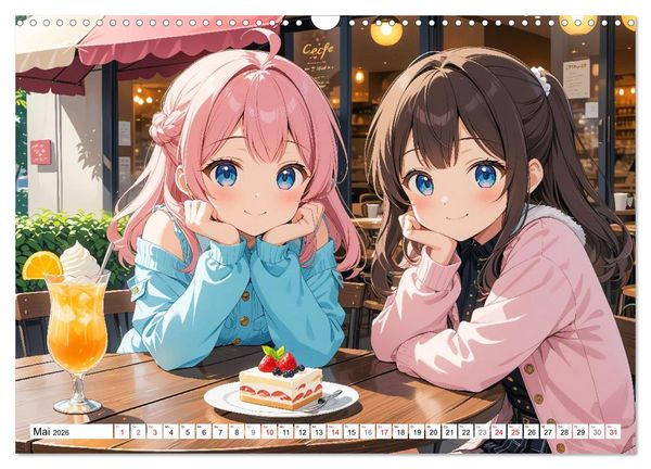 Produktbild: Manga Caf&eacute; Tr&auml;ume - Kawaii Anime-Kalender voller s&uuml;&szlig;er Momente (Wandkalender 2026 DIN A3 quer), CALVENDO Monatskalender