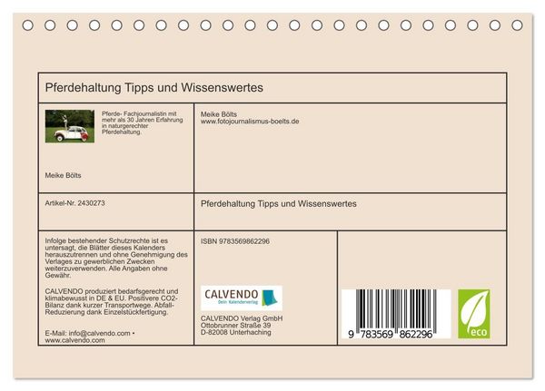 Produktbild: Pferdehaltung Tipps und Wissenswertes (Tischkalender 2027 DIN A5 quer), CALVENDO Monatskalender