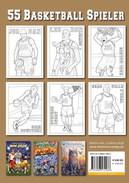 Produktbild: Basketball-Malbuch Stars & Legenden f&uuml;r Kinder ab 8 Jahren, Jugendliche und Erwachsene mit 55 Ausmalmotiven