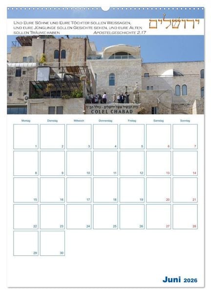 Produktbild: Jerusalem Kalender mit Bibelworten und Planer! (Wandkalender 2026 DIN A2 hoch), CALVENDO Monatskalender