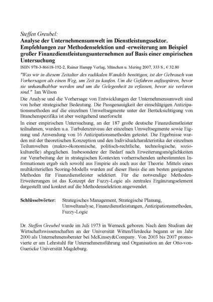 Produktbild: Analyse der Unternehmensumwelt im Dienstleistungssektor