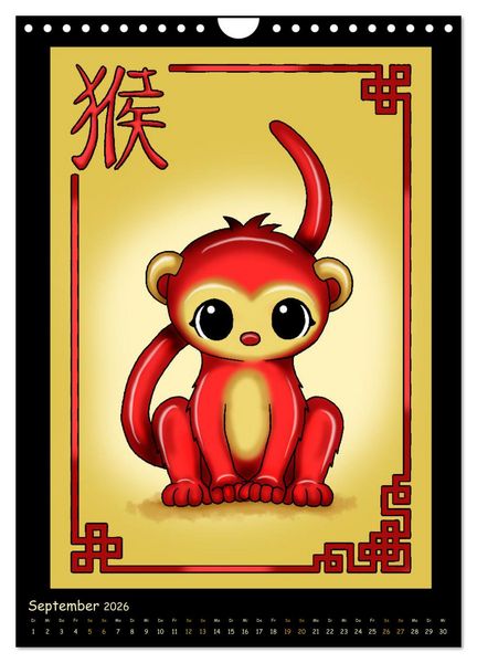Produktbild: niedliche Tierkreiszeichen im chinesischem Stil (Wandkalender 2026 DIN A4 hoch), CALVENDO Monatskalender