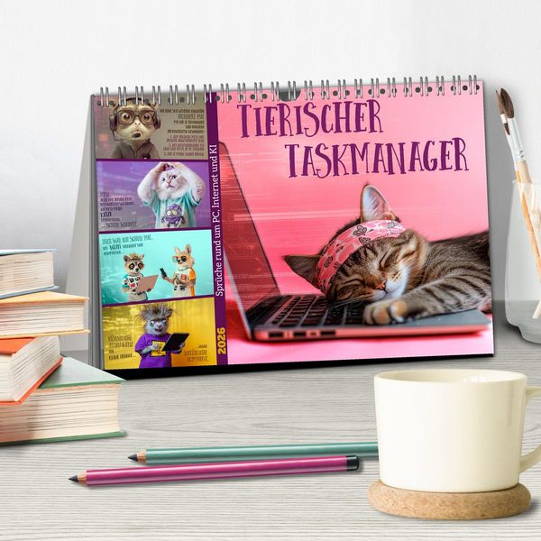 Produktbild: Tierischer Taskmanager (Tischkalender 2026 DIN A5 quer), CALVENDO Monatskalender