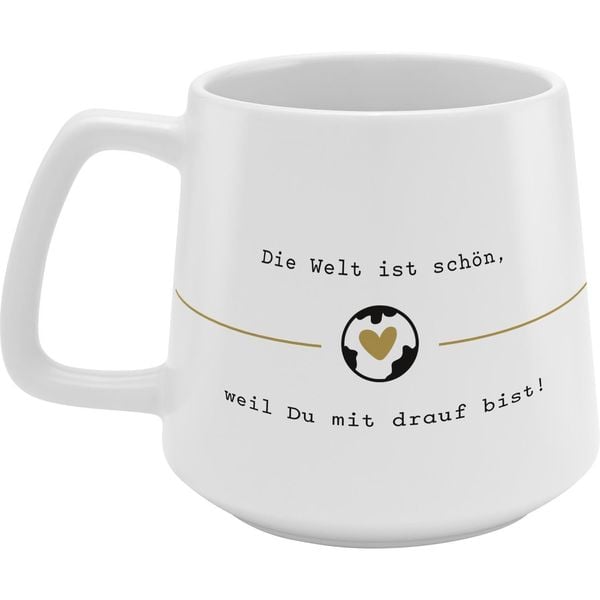 Produktbild: GRUSS & CO Tasse Konisch, Motiv "Die Welt ist sch&ouml;n, weil du mit drauf bist"