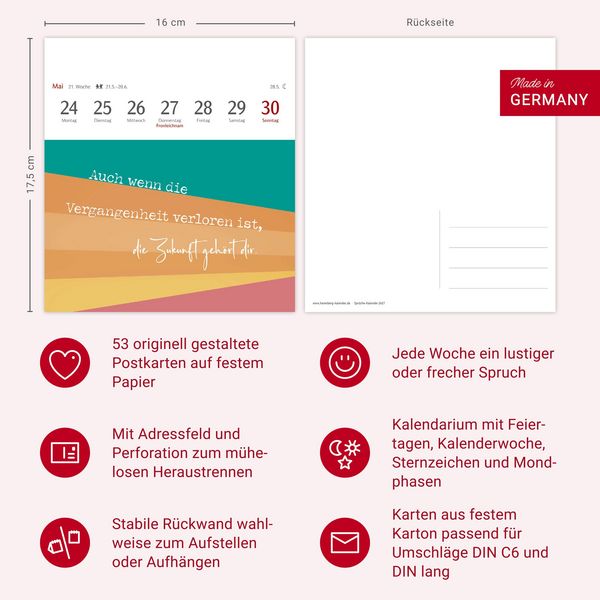 Produktbild: Positive-Spr&uuml;che-Kalender Postkartenkalender 2027 - mit 53 Postkarten
