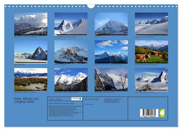 Produktbild: Eiger, M&ouml;nch und Jungfrau 2026 (Wandkalender 2026 DIN A3 quer), CALVENDO Monatskalender