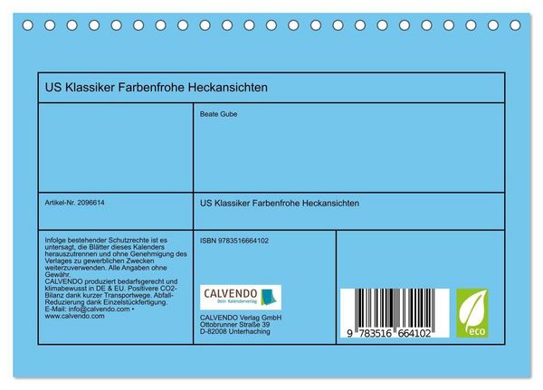 Produktbild: US Klassiker Farbenfrohe Heckansichten (Tischkalender 2026 DIN A5 quer), CALVENDO Monatskalender
