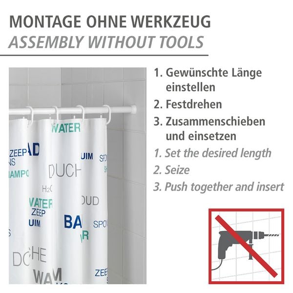 Produktbild: Teleskop-Duschstange Wei&szlig; &Oslash; 2 cm, 110 - 185 cm, aus rostfreiem Aluminium