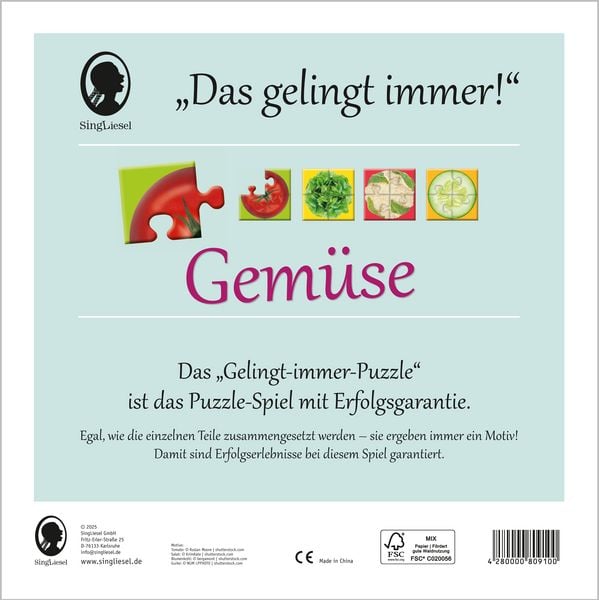 Produktbild: Das "Gelingt immer"-Puzzle Gem&uuml;se. Das Puzzle-Spiel f&uuml;r Senioren mit Demenz