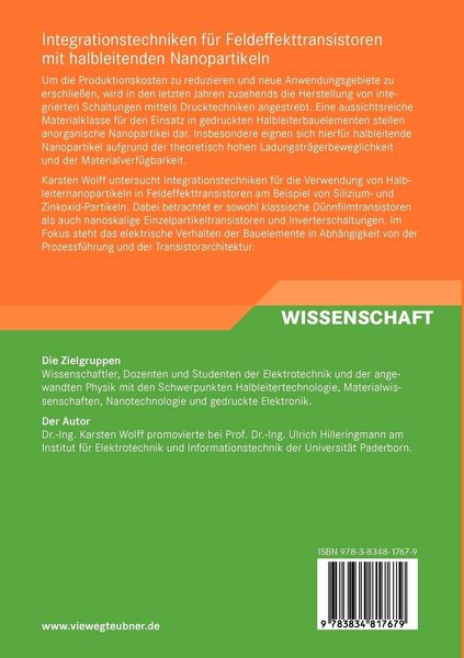 Produktbild: Integrationstechniken f&uuml;r Feldeffekttransistoren mit halbleitenden Nanopartikeln