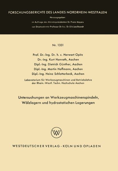 Produktbild: Untersuchungen an Werkzeugmaschinenspindeln, W&auml;lzlagern und hydrostatischen Lagerungen