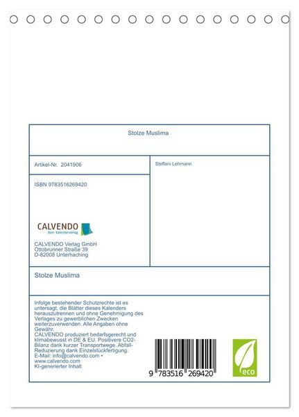Produktbild: Stolze Muslima (Tischkalender 2026 DIN A5 hoch), CALVENDO Monatskalender