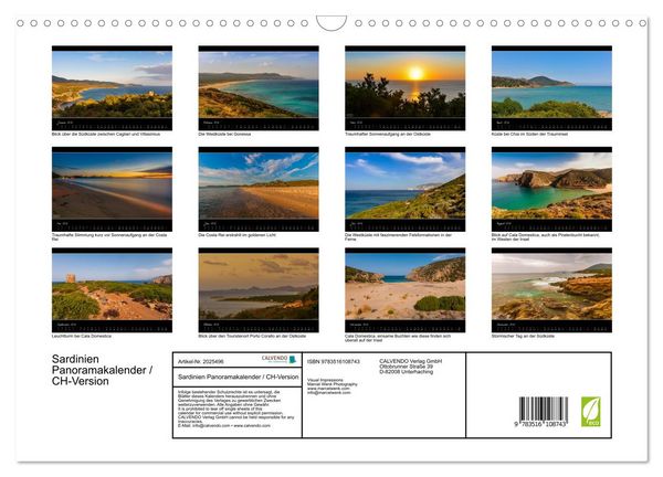Produktbild: Sardinien Panoramakalender / CH-Version (Wandkalender 2026 DIN A3 quer), CALVENDO Monatskalender