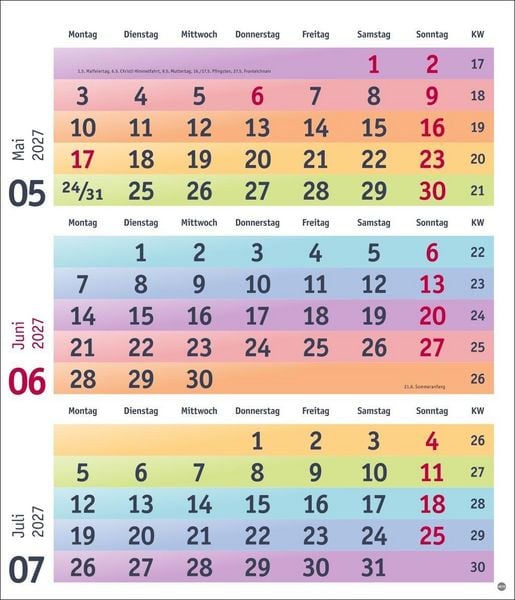 Produktbild: Bunte Wochen 3-Monatsplaner 2027