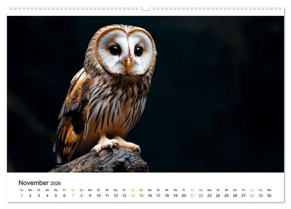 Produktbild: Im Reich der Eulen (hochwertiger Premium Wandkalender 2026 DIN A2 quer), Kunstdruck in Hochglanz