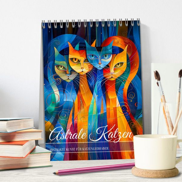 Produktbild: Astrale Katzen - Abstrakte Kunst f&uuml;r Katzenliebhaber (Tischkalender 2026 DIN A5 hoch), CALVENDO Monatskalender