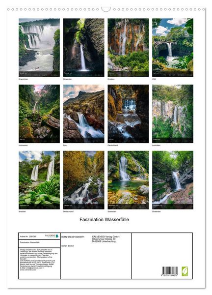 Produktbild: Faszination Wasserf&auml;lle (Wandkalender 2026 DIN A2 hoch), CALVENDO Monatskalender