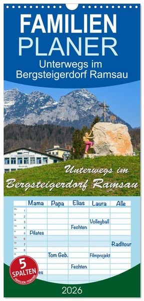 Produktbild: Familienplaner 2026 - Unterwegs im Bergsteigerdorf Ramsau mit 5 Spalten (Wandkalender, 21 x 45 cm) CALVENDO