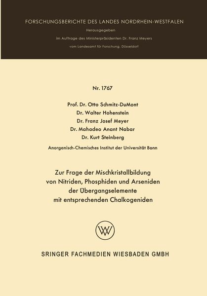 Produktbild: Zur Frage der Mischkristallbildung von Nitriden, Phosphiden und Arseniden der &Uuml;bergangselemente