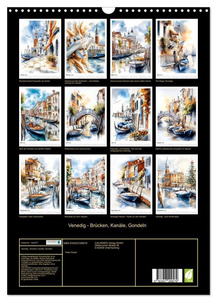 Produktbild: Venedig - Br&uuml;cken, Kan&auml;le, Gondeln (Wandkalender 2026 DIN A3 hoch), CALVENDO Monatskalender