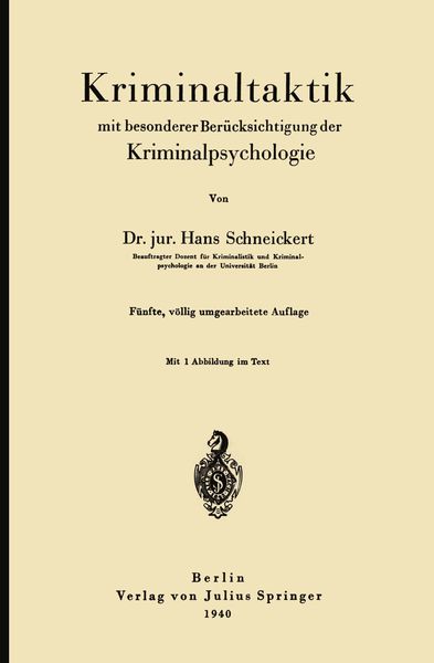 Produktbild: Kriminaltaktik mit besonderer Ber&uuml;cksichtigung der Kriminalpsychologie