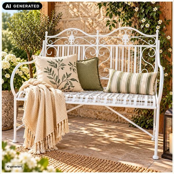 Produktbild: HTI-Living Gartenbank Creme Metallbank Celia Gartenbank Creme Metallbank Celia