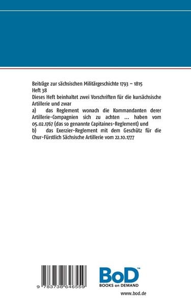 Produktbild: Reglements f&uuml;r die Kurf&uuml;rstlich S&auml;chsische Artillerie