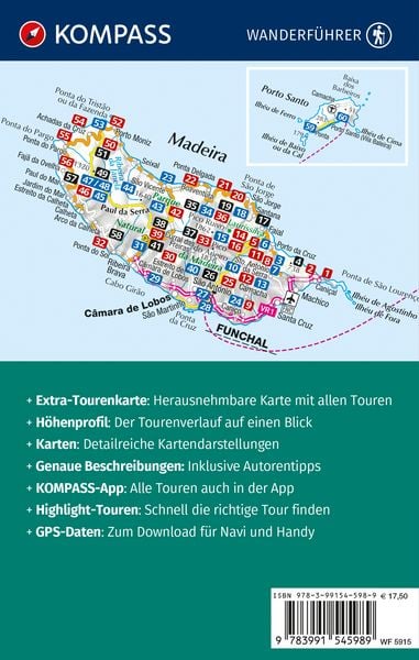 Produktbild: KOMPASS Wanderf&uuml;hrer Madeira mit Porto Santo, 60 Touren mit Extra-Tourenkarte